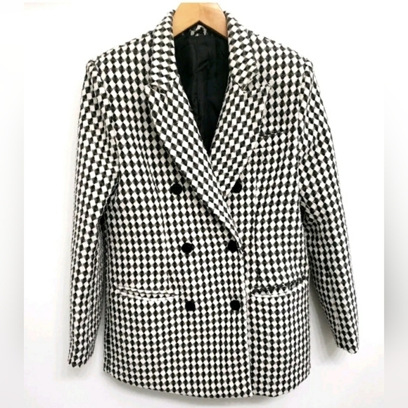 Nasty Gal Black and White Double Breasted Oversize Blazer Sz 2 - Picture 1 of 7